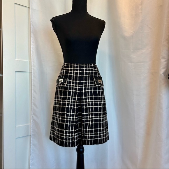 CARLISLE Per Se black white tweed front pleat mini skirt Sz 10 NWOT - Picture 14 of 14